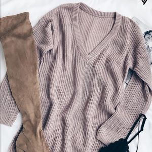 Lulu’s Mauve Backless Sweater Dress